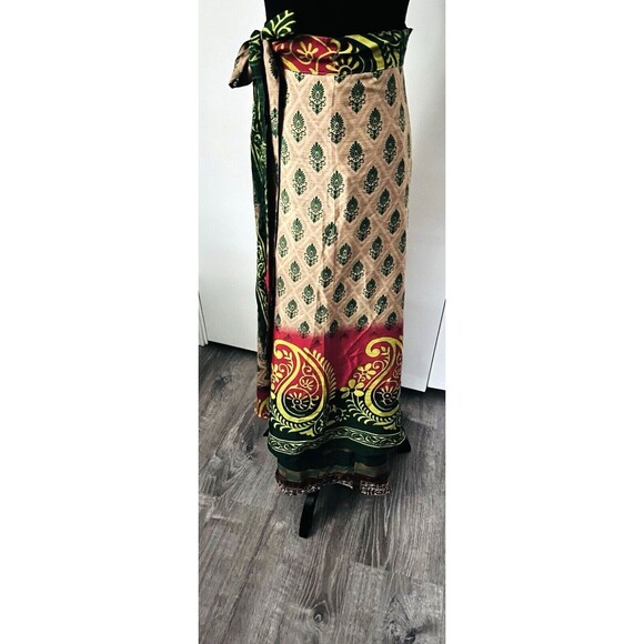 Maxi Reversible Sari Silk Wrap Skirt OSFM Multi layer Hippie Boho Festival Art - Picture 7 of 11
